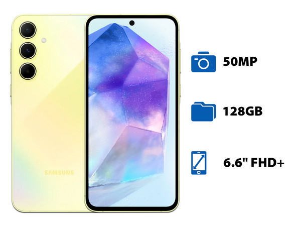 Smartphone Samsung Galaxy A55 5G:
Procesador Octa-Core (hasta 2.75 GHz),
Memoria RAM de 8GB,
Almacenamiento de 128GB,
Pantalla Super AMOLED de 6.6