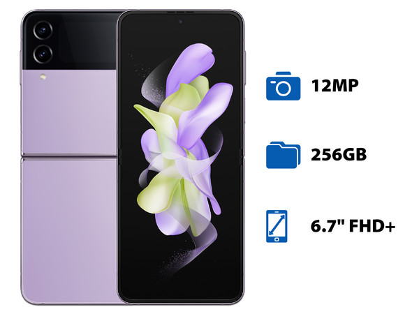 Smartphone Samsung Galaxy Z Flip4:
Procesador Qualcomm Snapdragon (hasta 3.2 GHz),
Memoria RAM de 8GB, Almacenamiento de 256GB,
Pantalla Súper AMOLED de 6.7