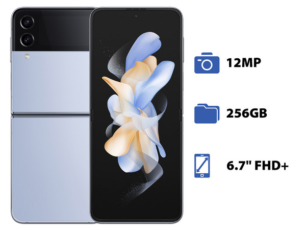 Smartphone Samsung Galaxy Z Flip 4:
Procesador Octa-Core (hasta 3.18 GHz),
Memoria RAM de 8GB, Almacenamiento de 256GB,
Pantalla AMOLED Multi-Touch de 6.7