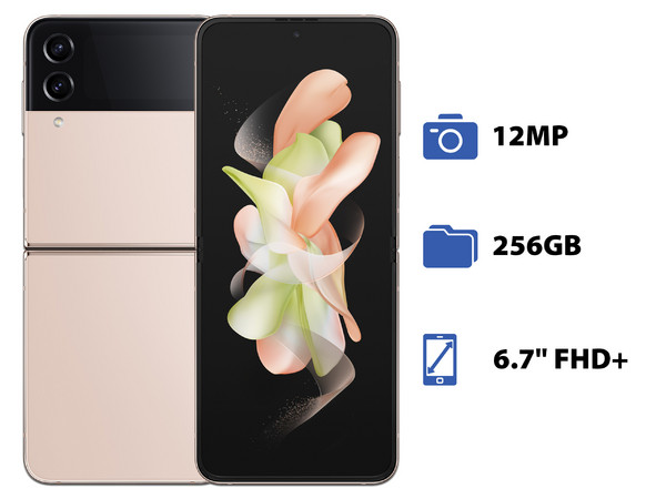 Smartphone Samsung Galaxy Z Flip 4:
Procesador Octa-Core (hasta 3.18GHz),
Memoria RAM de 8GB, Almacenamiento de 256GB,
Pantalla AMOLED Multi-Touch de 6.7