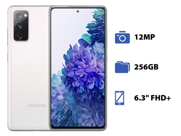 Smartphone Samsung Galaxy S20 FE:
Procesador Exynos 990 Octa Core (hasta 2.70 GHz),
Memoria RAM de 8GB, Almacenamiento de 256GB,
Pantalla Super AMOLED de 6.3