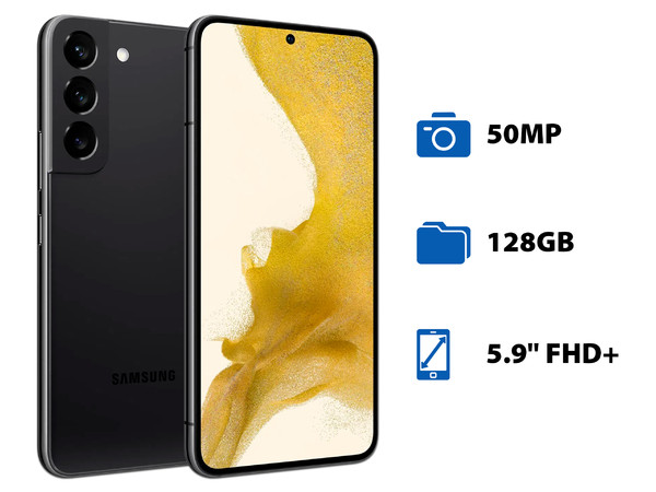 Smartphone Samsung Galaxy S22:
Procesador Exynos 2200 Octa Core (hasta 2.99 GHz),
Memoria RAM de 8GB, Almacenamiento de 128GB,
Pantalla Dynamic AMOLED 2x de 5.9