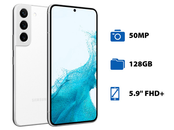 Smartphone Samsung Galaxy S22:
Procesador Exynos 2200 Octa Core (hasta 2.99 GHz),
Memoria RAM de 8GB, Almacenamiento de 128GB,
Pantalla Dynamic AMOLED 2x de 5.9