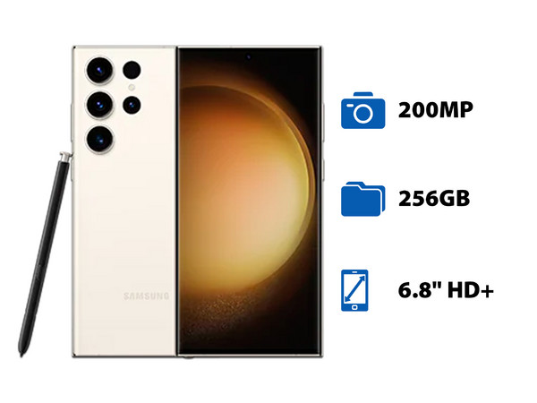Smartphone Samsung Galaxy S23 Ultra:
Procesador Octa-Core (hasta 3.36 GHz),
Memoria RAM de 12GB,
Almacenamiento de 256GB,
Pantalla AMOLED Multi-Touch de 6.8