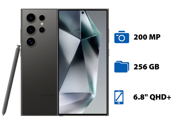 Smartphone Samsung Galaxy S24 Ultra:
Procesador Octa-Core (hasta 3.39 GHz),
Memoria RAM de 12GB, Almacenamiento de 256GB,
Pantalla Dynamic AMOLED de 6.8