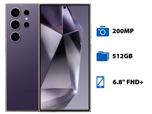 Smartphone Samsung Galaxy S24 Ultra:
Procesador Octa-Core (hasta 3.3 GHz),
Memoria RAM de 12GB,
Almacenamiento de 512GB,
Pantalla AMOLED Multi-Touch de 6.8