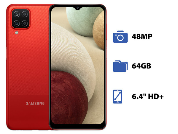 Smartphone Samsung Galaxy A12:
Procesador Octa-Core (hasta 2.35GHz),
Memoria RAM de 4GB, Almacenamiento de 64GB,
Pantalla LED Multi Touch de 6.5