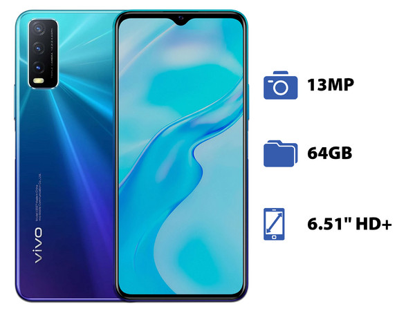 Smartphone Vivo Y20:
Procesador Snapdragon 460 (hasta 1.80 GHz),
Memoria RAM de 4GB, Almacenamiento de 64GB,
Pantalla LED Multi Touch de 6.51