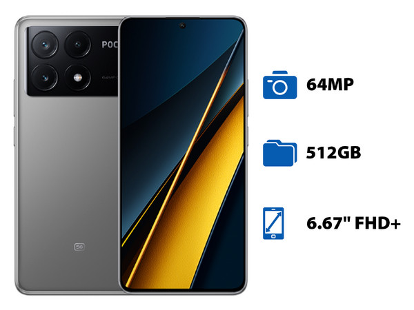 Smartphone Xiaomi POCO X6 Pro 5G:
Procesador Dimensity 8300 Ultra (hasta 3.35 GHz),
Memoria RAM de 12GB,
Almacenamiento de 512GB,
Pantalla AMOLED Multi-Touch de 6.67
