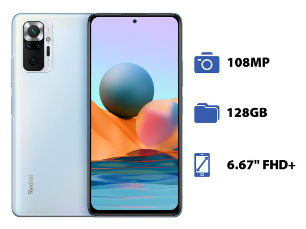 Smartphone Xiaomi Redmi Note 10 Pro:
Procesador Snapdragon 732G Octa Core (hasta 2.3 GHz),
Memoria RAM de 6GB, Almacenamiento de 128GB,
Pantalla AMOLED de 6.67