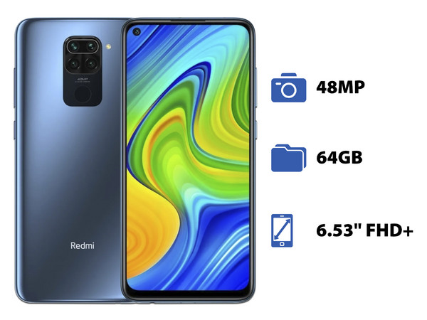 Smartphone Xiaomi Redmi Note 9:
Procesador MediaTek Helio G85 octa-core (hasta 2.0 GHz),
Memoria RAM de 3GB, Almacenamiento de 64GB,
Pantalla de 6.53