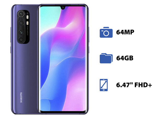 Smartphone Xiaomi Mi Note 10 Lite:
Procesador Snapdragon 730G Octa-Core (hasta 2.20 GHz),
Memoria RAM de 6GB, Almacenamiento de 64GB,
Pantalla LED Multi Touch de 6.47