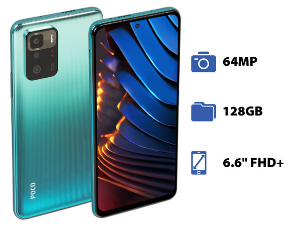 Smartphone Xiaomi POCO X3 GT:
Procesador Mediatek 1100 Octa Core (hasta 2.6 GHz),
Memoria RAM de 8GB, Almacenamiento de 128GB,
Pantalla LED Multi Touch de 6.6