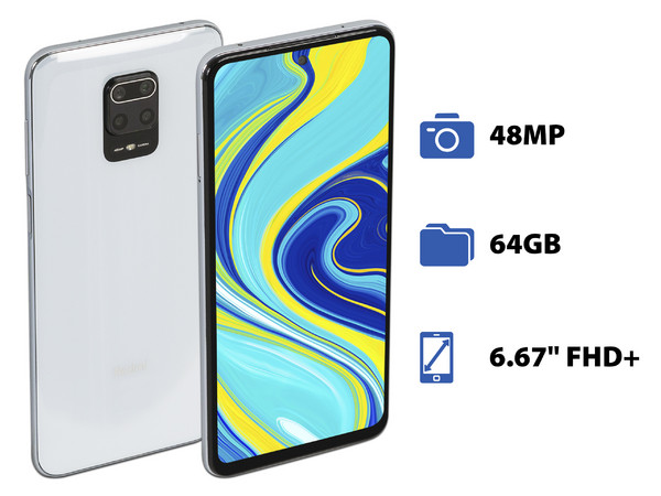 Smartphone Xiaomi Redmi Note 9S:
Procesador Snapdragon 720 Octa Core (hasta 2.3 GHz),
Memoria RAM de 4GB, Almacenamiento de 64GB,
Pantalla LED Multi Touch de 6.67