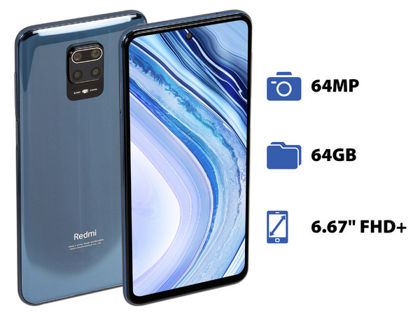 Smartphone Xiaomi Redmi Note 9 Pro:
Procesador Snapdragon 720G (hasta 2.3GHz),
Memoria RAM de 6GB, Almacenamiento de 64GB,
Pantalla LED Multi Touch de 6.67