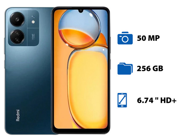 Smartphone Xiaomi Redmi 13C:
Procesador Helio G85 (hasta 2.0 GHz),
Memoria RAM de 8GB, Almacenamiento de 256GB,
Pantalla LED Multi Touch de 6.74