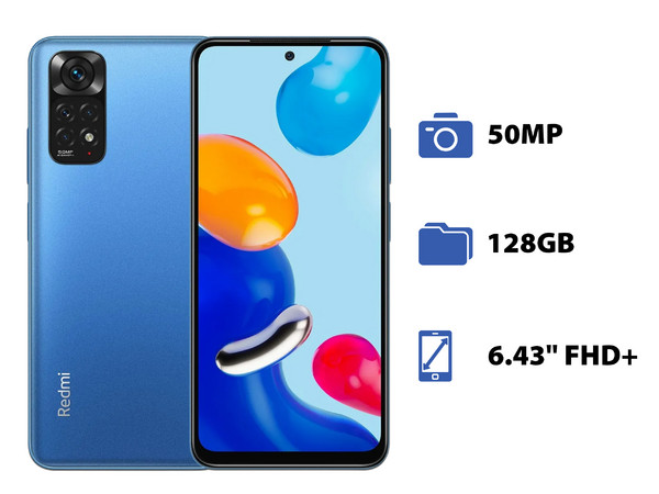 Smartphone Xiaomi Redmi Note 11:
Procesador Snapdragon 680 (hasta 2.4 GHz),
Memoria RAM de 4GB, Almacenamiento de 128GB,
Pantalla AMOLED de 6.43
