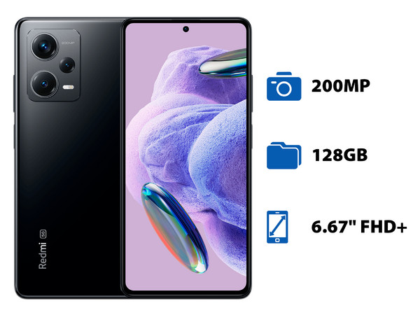 Smartphone Xiaomi Redmi Note 12 Pro 5G:
Procesador Octa-Core (hasta 2.6 GHz),
Memoria RAM de 6GB, Almacenamiento de 128GB,
Pantalla OLED de 6.67