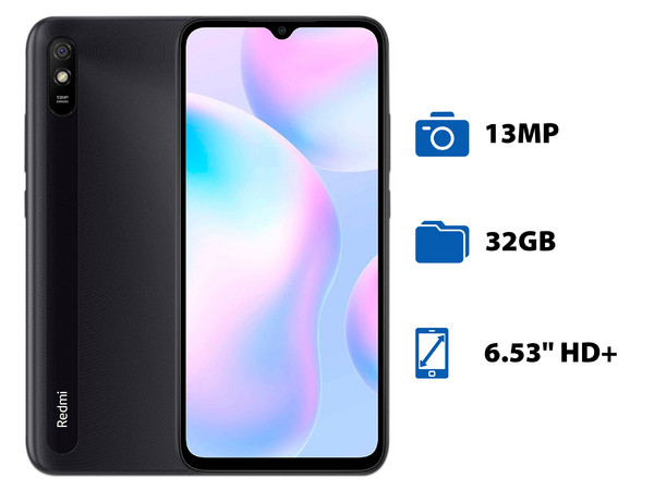 Smartphone Xiaomi Redmi 9A:
Procesador Helio G25(hasta 2.20 GHz)
Memoria RAM de 2GB, Almacenamiento de 32GB,
Pantalla LED Multi Touch de 6.53