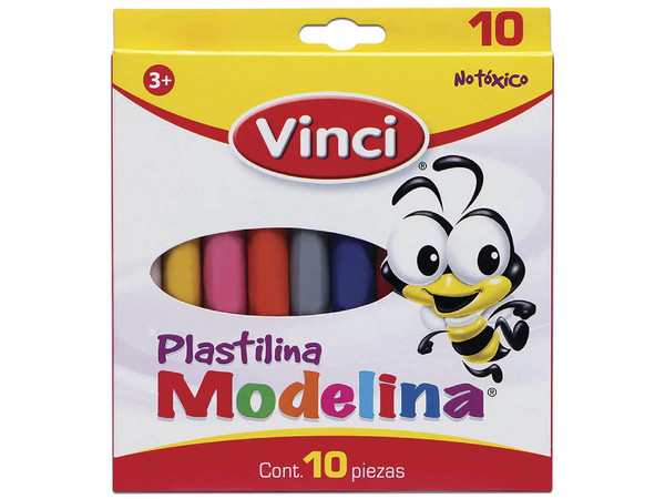 Plastilina Vinci Modelina Exel Caja con 10 barritas, ideal para modelado y manualidades, fácil de usar y de colores brillantes.