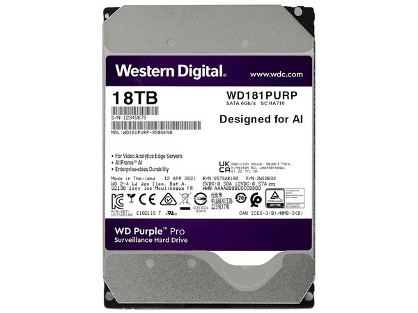Disco Duro Videovigilancia Western Digital WD Purple Pro 3.5, 18TB, SATA, 6 Gbit/s,512MB Cache.