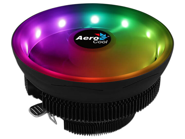 Disipador y Ventilador AeroCool Core Plus, de 120mm, soporta: LGA 115X, 1200 y AM4, AM3+, AM3, con iluminación LED RGB.