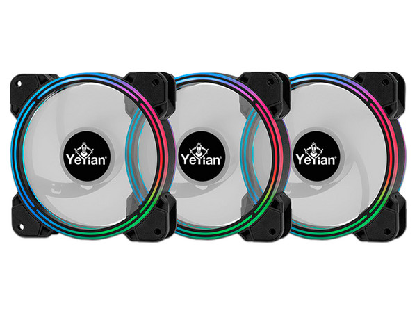 Kit de 3 ventiladores ARGB Yeyian YCF-3KFS-01, de 120mm, Incluye hub, control remoto y 2 tiras LED ARGB.