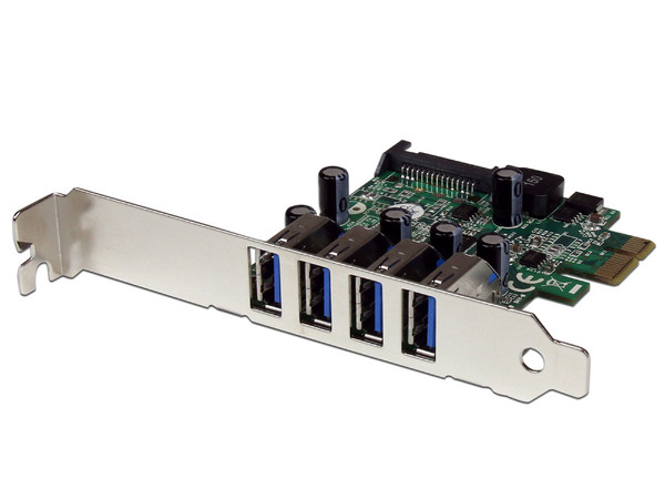 Tarjeta Controladora de bajo perfil StarTech con 4 Puertos USB 3.0, PCI Express, alimentación SATA.