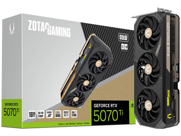 Tarjeta de Video NVIDIA GeForce RTX 5070 Ti Zotac SOLID OC, 16GB GDDR7, 1xHDMI, 3xDisplayPort, PCI Express 5.0.