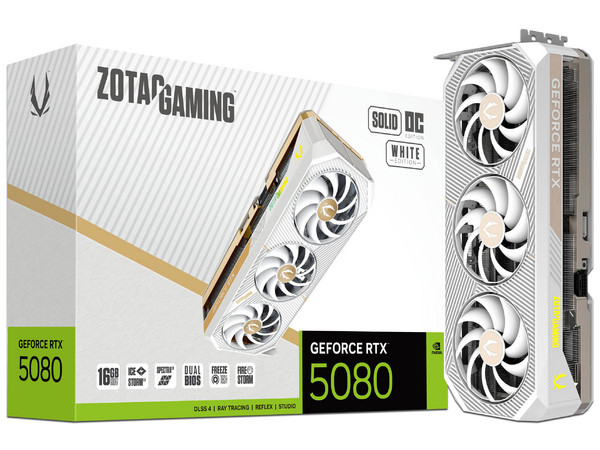 Tarjeta de Video NVIDIA GeForce RTX 5080 Zotac SOLID OC White Edition, 16GB GDDR7, 1xHDMI, 3xDisplayPort, PCI Express 5.0.