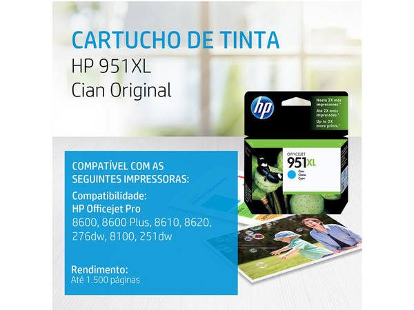 Cartucho de tinta HP 951XL Cian Original (CN046AL).