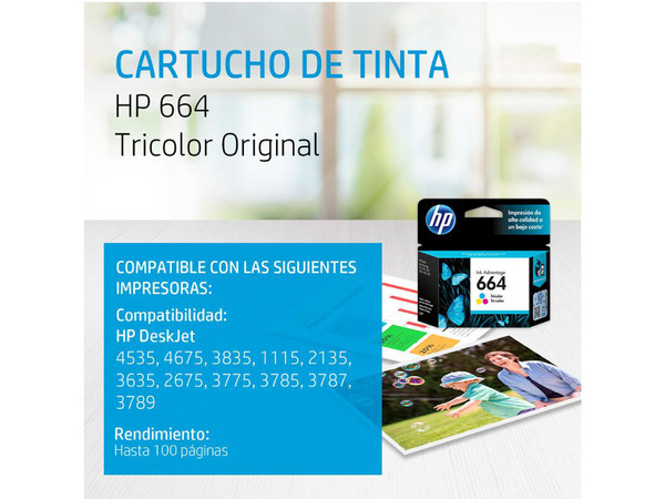 Cartucho de tinta HP 664 Tricolor Original (F6V28AL).