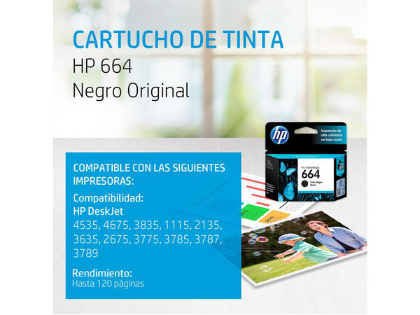 Cartucho de tinta HP 664 negra Original (F6V29AL).