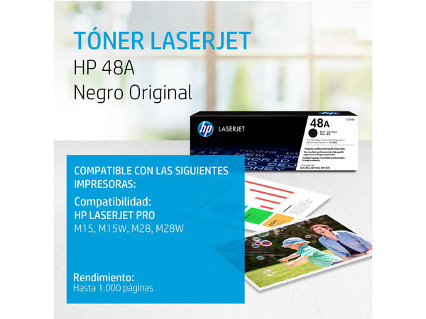 Tóner para impresora HP 48A LaserJet, Color Negro, (CF248A).