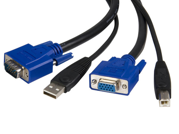 Cable KVM de 1.8m Todo en Uno VGA USB A USB B HD15 - 6ft Pies 2 en 1