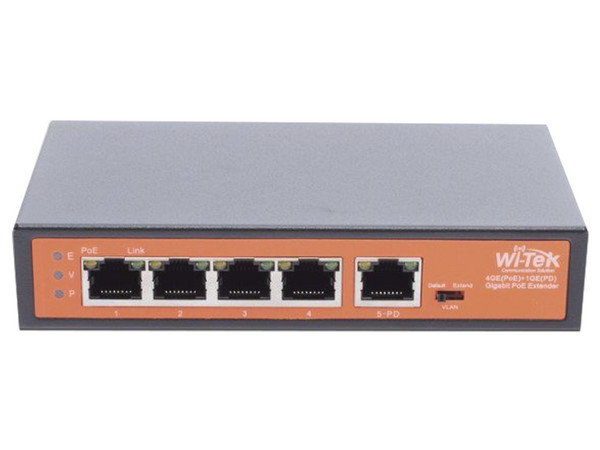Switch PoE Wi-Tek WIPE51G para exterior de 5 puertos Gigabit PoE, hasta 250m. Color Gris. No administrable.