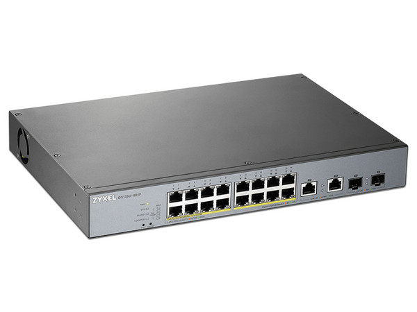 Switch Zyxel GS1350-18HP: 16 puertos RJ45 10/100/1000 Mbps con PoE AF/AT, 2 puertos SFP 1000 Mbps, diseñado para redes seguras y eficientes