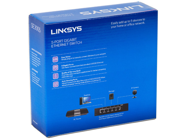 Switch Gigabit LINKSYS SE3005 de 5 puertos 10/100/1000 Mbps.