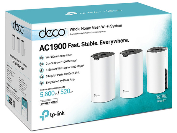 Sistema Wi-Fi en Malla TP-Link Deco S7 de Doble banda 2.4GHz y 5GHz, AC1900 Wireless AC (Wi-Fi 5), 1900 Mbps, (paquete de 3)