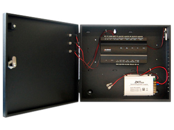 Panel de Control de Acceso ZKTeco INBIO260BOX. Kit con gabinete y fuente, soporta 2 puertas, 4 lectoras, 3000 huellas, 30,000 tarjetas, 100,000 registros, conectividad TCP/IP/RS485, 2 entradas/salidas auxiliares.