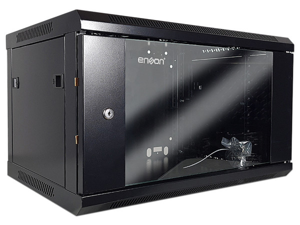 Gabinete de Pared Enson ENS-RKGB6UD, Puerta de Cristal Templado, hasta 60Kg, 6U, Color Negro.