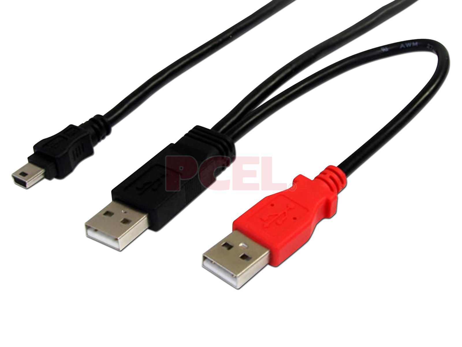 Cable de 1.8m USB en Y para Discos Duros Externos - 2x USB A Macho a 1x Mini B Macho