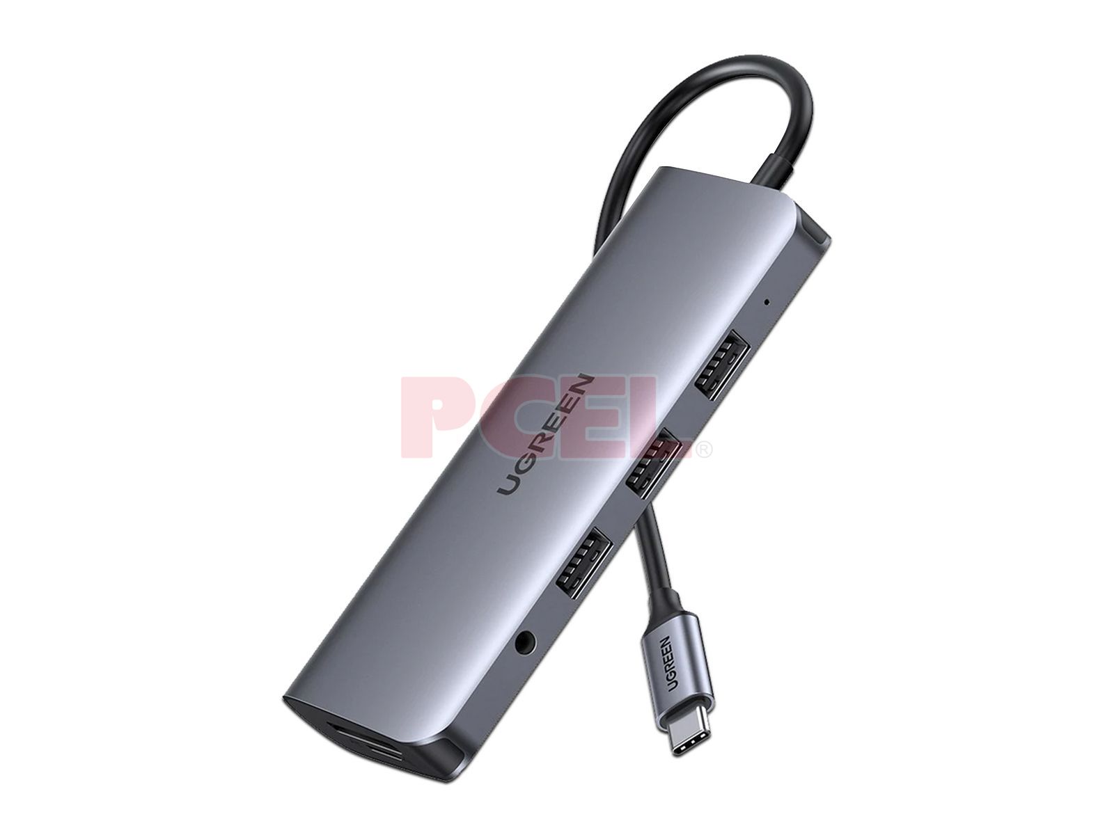 HUB UGREEN 80133 10 en 1 , USB Tipo C a USB, VGA, RJ-45, Lector SD, HDMI,  3.5mm, Lector TF, Color Negro.