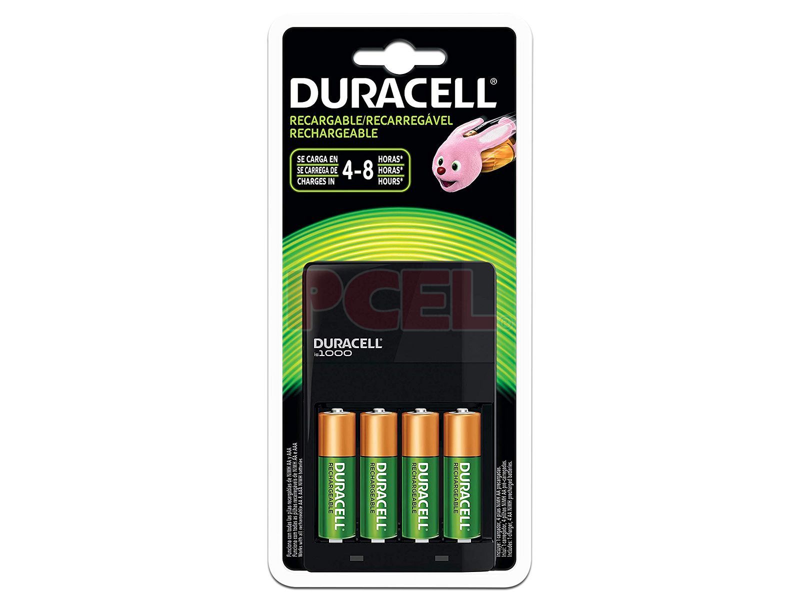 Kit Duracell con Cargador y 4 Baterías recargables AA.