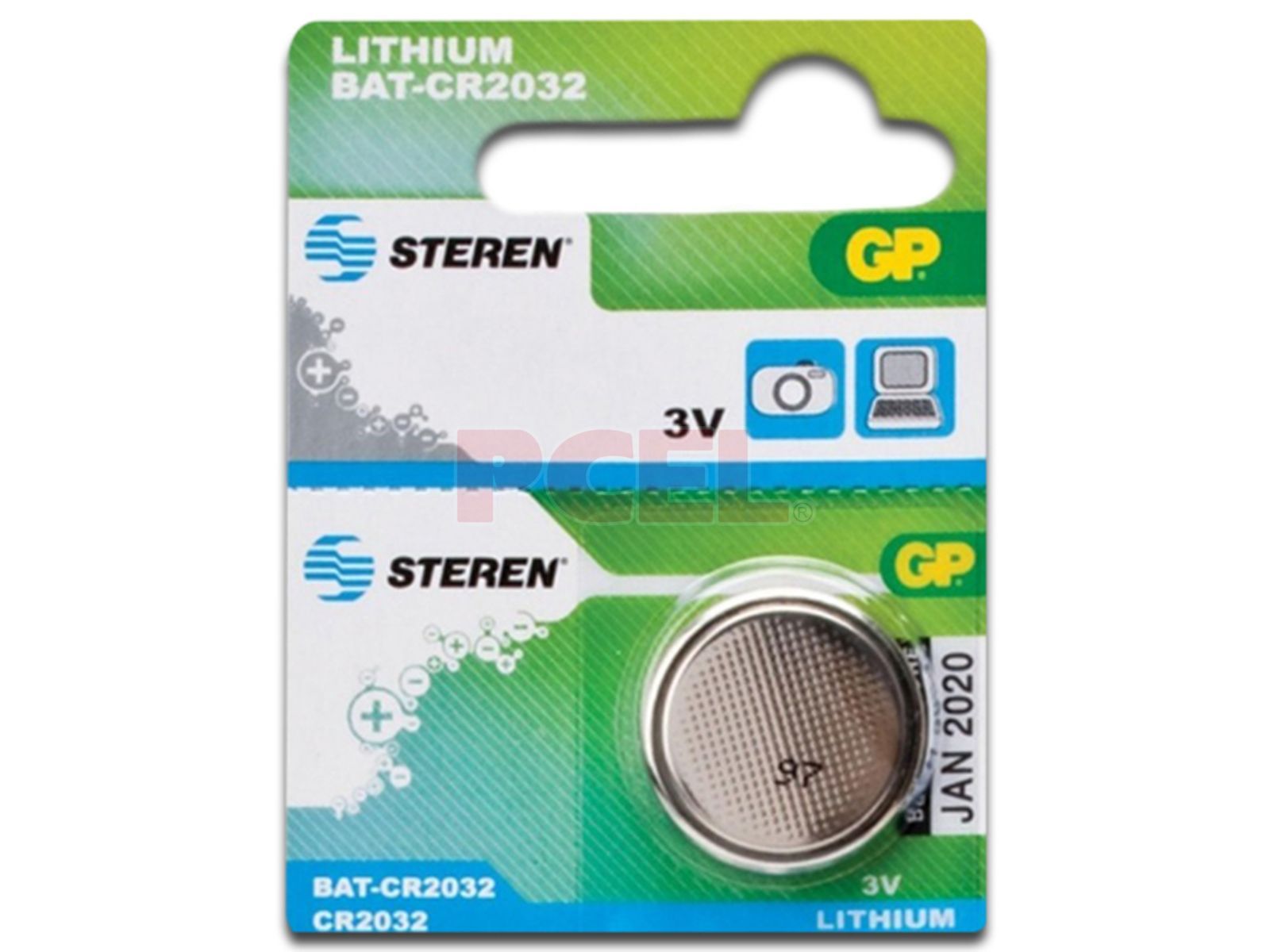 Pila de litio tipo botón Steren CR2032.