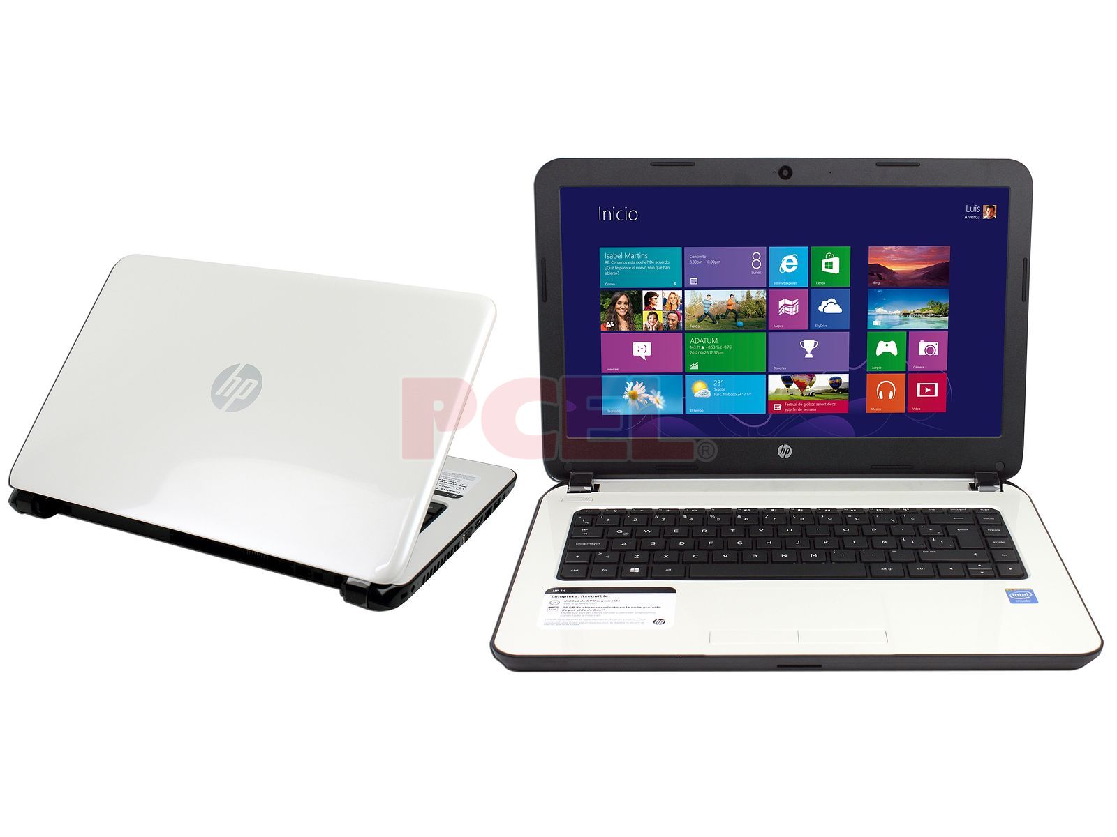Laptop HP 14-r016la: Procesador Intel Celeron N2815 (hasta  GHz),  Memoria de 4 GB DDR3, D. D. de 500 GB, Pantalla LED de 14