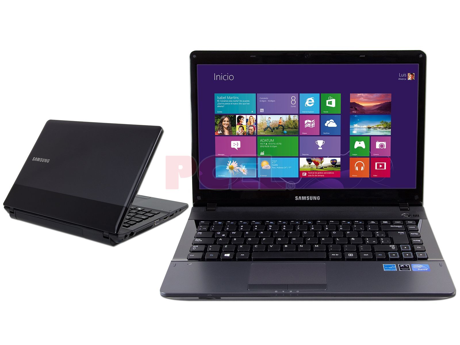 Laptop Samsung NP300E4C-A0KMX: Procesador Intel Celeron B820 ( GHz),  Memoria de 2 GB DDR3, Disco Duro de 320 GB, Pantalla HD LED de 14