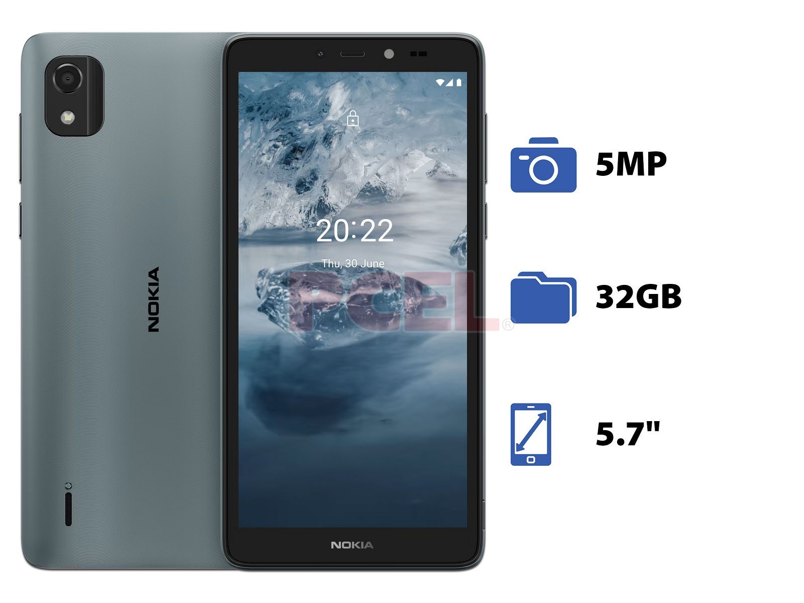 Smartphone Nokia C2 2E: Procesador Quad-Core (hasta 1.5 GHz), Memoria RAM  de 2GB, Almacenamiento de 32GB, Pantalla LED Multi Touch de 5.7,  Bluetooth, Wi-Fi, 4G, Cámara principal de 5MP, Android 11, Color