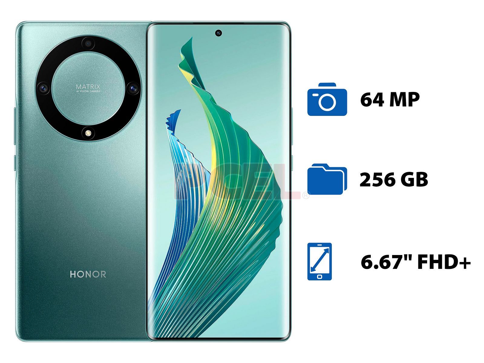 Smartphone HONOR Magic5 Lite: Procesador Snapdragon 695 (hasta 2.2 GHz),  Memoria RAM 8GB, Almacenamiento de 256GB, Pantalla AMOLED Multi touch FHD+  de 6.67, Wi-Fi, Bluetooth, Android 11. Color Verde.