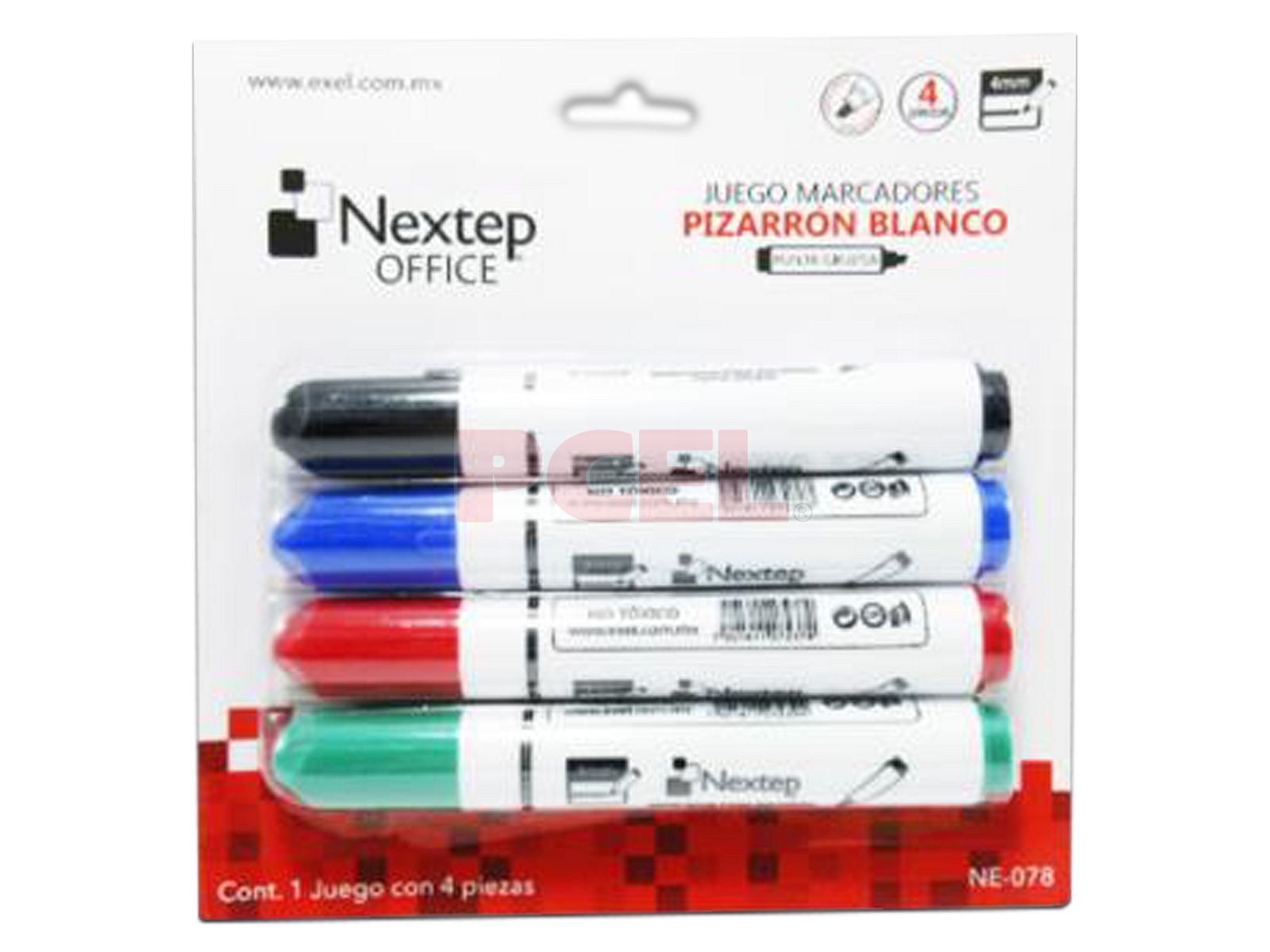 Marcador para pizarrón Nextep NE-078 de punta cincel, colores surtidos.  Paquete con 4 piezas